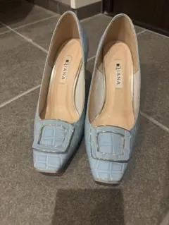 DIANA 水色 クロコ調 パンプス 中ヒール