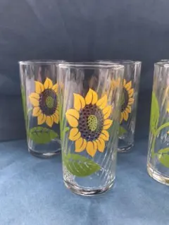 昭和レトロ！ひまわりガラスコップ（グラス）5個セット