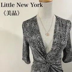 美品 リトルニューヨーク 美シルエット モノトーン柄 Vネックワンピース S