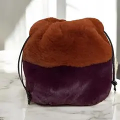 DIANA エコファー 巾着バッグ ふわふわ 秋冬 ボルドー