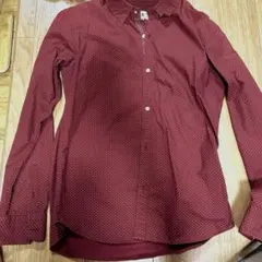 ワインレッド色　白水玉シャツのサムネイル