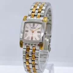 セイコー レディース腕時計 ダイヤ6P スクエア ピンク ゴールド 動作良好