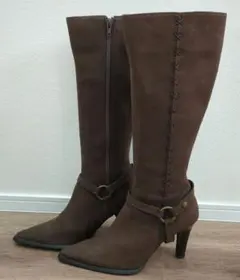 ダークブラウン レースアップ ロングブーツ