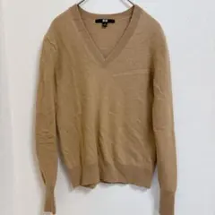 【極上カシミヤ100%】ユニクロ Vネックセーター S キャメル ベージュ 美品