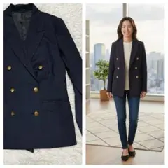 【美品】ユニバーサルランゲージ 紺ブレ 金ボタン ダブルジャケット M