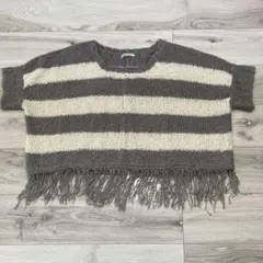 ナイスクラップ　フリンジ付き　ボーダーニット　トップス　ドルマンスリーブ　Ｆ