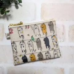 ミニミニポーチ　ラミネート　洗濯ネコ　生成