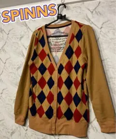 【SALE】SPINNS アーガイル柄 ニット カーディガン M