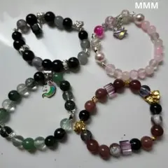 ハンドメイドガラスビーズ、天然石ブレスレット4点セットバングル