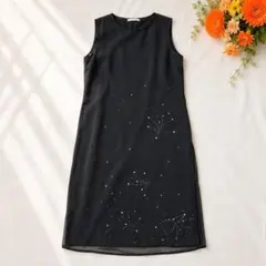 美品✨ランバンコレクション ワンピース 38 黒 シアービジューシフォン 日本製のサムネイル