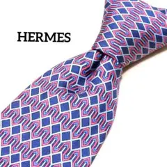 HERMES 総柄 プリント ネクタイ 幾何学柄 シルク