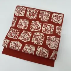 ロ*ン様 名古屋帯 型染 上品な花 染め 九寸 カジュアル帯 正絹 AO-516