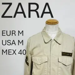 ZARA ザラ ジャケット コットン ベージュ ロゴ メンズ M【307F】