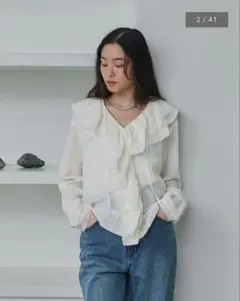 crewre　ラッフルカラーコットンブラウス　アイボリー2 完売品】crewre ラッフルカラーコットンブラウス ivory Size2 - メルカリ