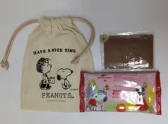 スヌーピーPEANUTS グッズ 3点セット(巾着・ミラー・ウェットティッシュ)