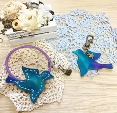 ご確認用 マーブル染め 留ゴム 青い鳥 ヌメ革 ナチュラル 本革 アクセサリー