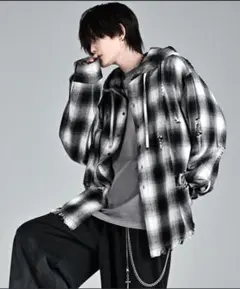 【新品未使用‼️】ADRER フード付きダメージ　オーバーサイズシャツパーカー