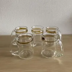 ガラス製コップ 5個セット 金色ストライプ