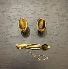カフスボタン　ネクタイピン　タイガーアイ
