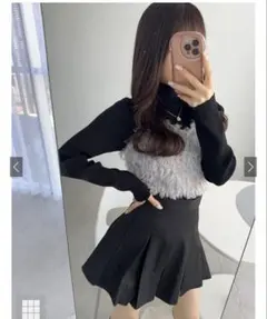 【値下げ可】GRL ラメフェザービスチェ×ニットトップスセットアップ kz479