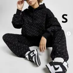 S 新品 ナイキ スウェット 上下 セット 黒 ジョガー フーディ スウッシュ
