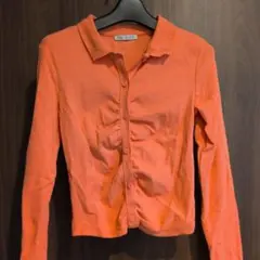 ZARA オレンジ？ピンク？　 長袖　カーディガン Mサイズ　リブ