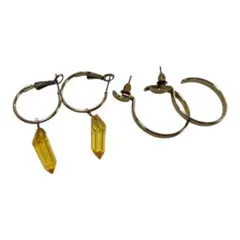 フープピアス 2点セット ゴールド系 イエローチャーム付き