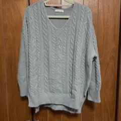グレー ケーブルニット 長袖セーター