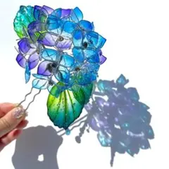 雨垂れ紫陽花のかんざし・大サイズ【青紫・シルバー】