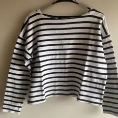 メイソングレイ　白×黒ボーダー長袖カットソー　ボートネック　プルオーバー　日本製