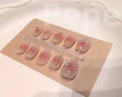 ᵕ̈*ハンドメイド 入学式 オーロラ リボン チークネイル ネイルチップ