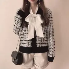 ツイード編みVネックカーディガン 【kn107a】 GRL