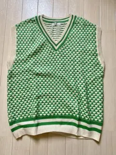【美品】ニコアンド　緑とアイボリーのニットベスト