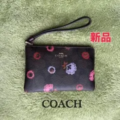 COACH ポーチ リストレット 花柄 ブラック 新品