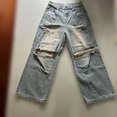 wide baggy broken denim trousers /ワイドバギー