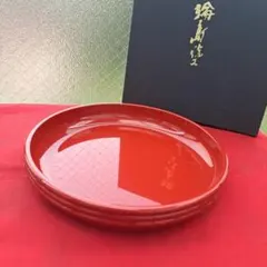 【輪島塗　24.5㎝　多様皿×1客】布着本堅地　洗朱色　未使用品