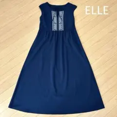 ELLE エル ノースリーブ 刺繍 ワンピース ネイビー 38のサムネイル