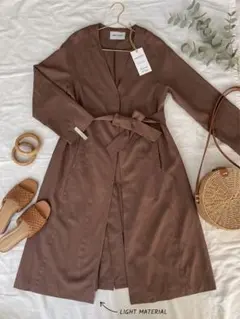 EMMEL REFINES ブラウン ロングコート ウエストリボン付き