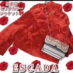 極美品●エスカーダ●ESCADA●フリル●ジャケット●赤●リボン●ビッグカラーのサムネイル