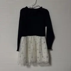 キッズ 長袖ワンピース ネイビー×ホワイト チュール