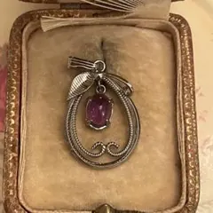 ヴィンテージ　アメジスト　天然石　ヘッド　トップ　ペンダント　ネックレス　銀色