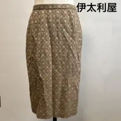 伊太利屋 総柄 タイトスカート ブラウン