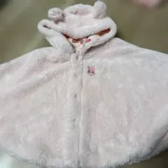 ピンクのウサギ刺繍ベビーポンチョ