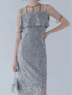 LEJA ドットチュールフラワースパンコールIラインワンピースドレス S