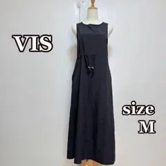 VIS ノースリーブドローコードワンピース 黒 軽量素材（M）ナイロン100%