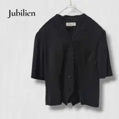 ..美品✨　ノーカラージャケット 半袖　黒　ブラック　レース　フォーマル　上品のサムネイル