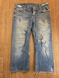 チップ＆ペッパー ダメージ加工ブルーデニムパンツ