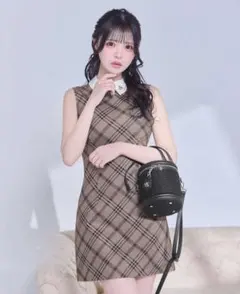 ミシェルマカロン♡フロントリボンチェックミニワンピ - メルカリ