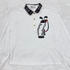 BURBERRY バーバリー ノバチェック ゴルフ刺繍 長袖ポロシャツ M 白