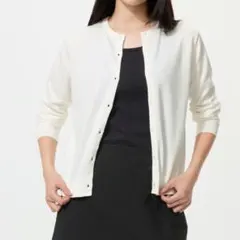 UVカットクルーネックカーディガン/ウォッシャブルXLサイズ　オフホワイト